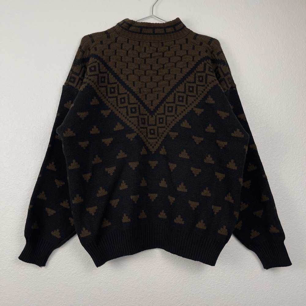 Vintage Cosi L'Uomo Grandpa Cosby Sweater Geometric Mock Neck Large Black Brown - Picture 2 of 9